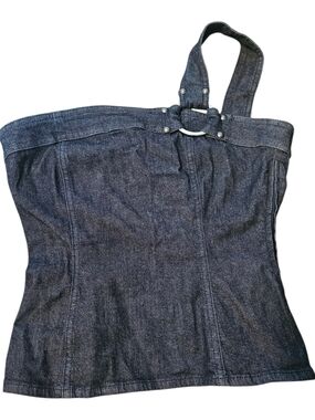 Vintage Y2K Moschino Jeans Top Italian Denim One Shoulder Strap Side Zip - US 4